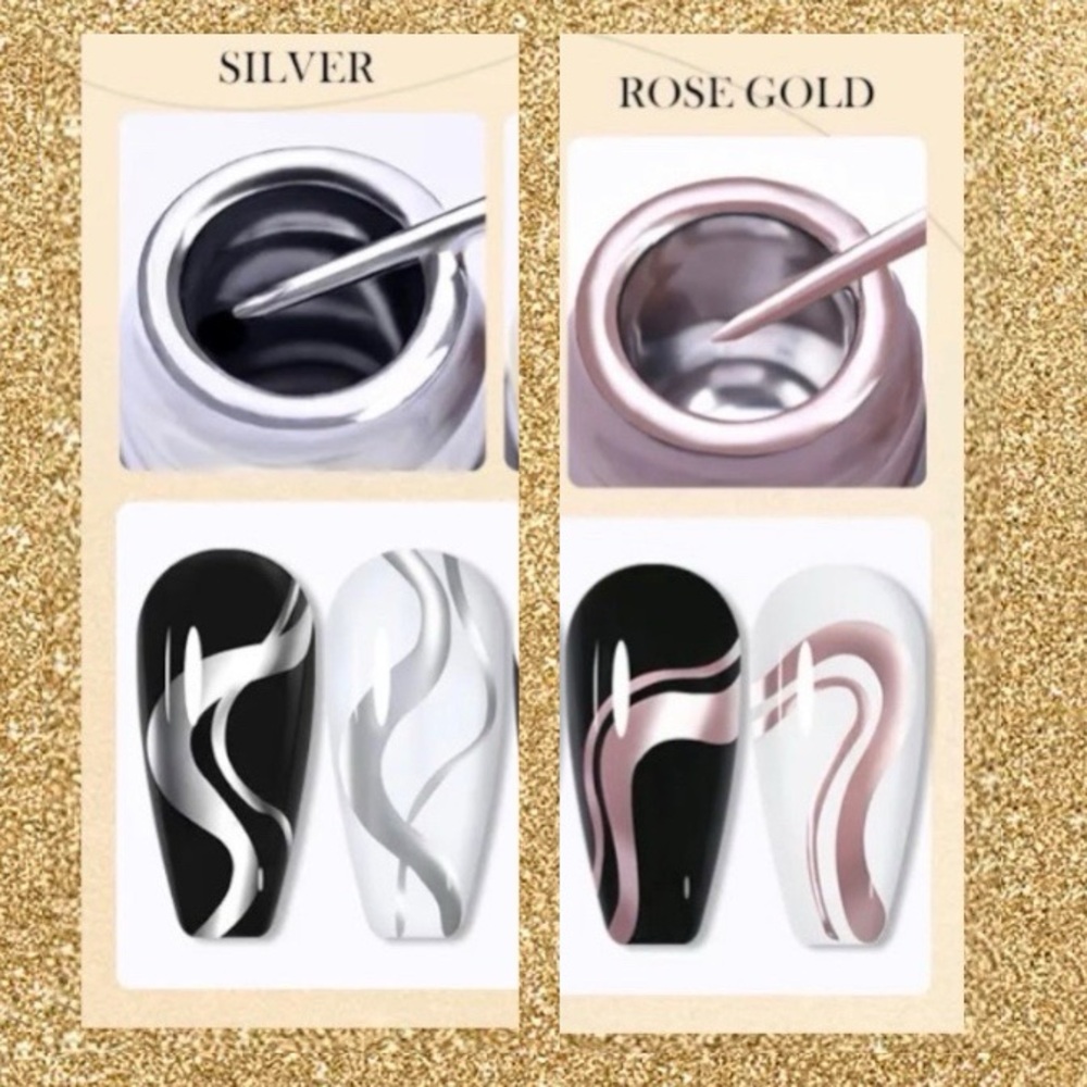 SET OF TWO - LILYCUTE 5ml Metallic Painting Liner Gel / Polish Super Bright